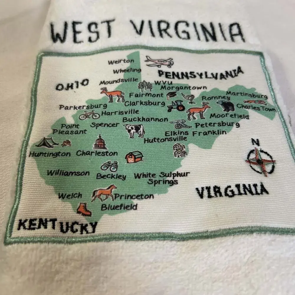 Vintage West Virginia Map Tea‎ Towel